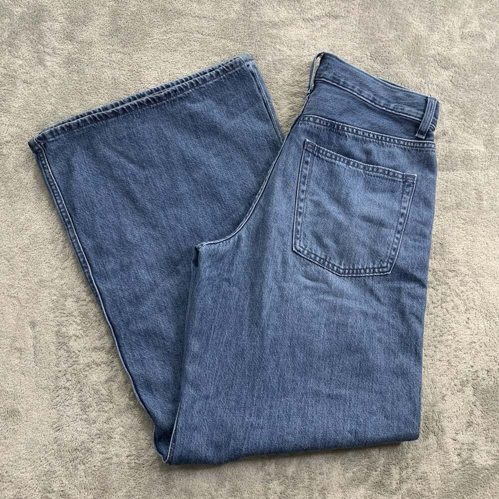Uniqlo Drapey Wide Leg Jeans Womens Size 27 Waist Flare 66 Blue Denim Mid-Rise